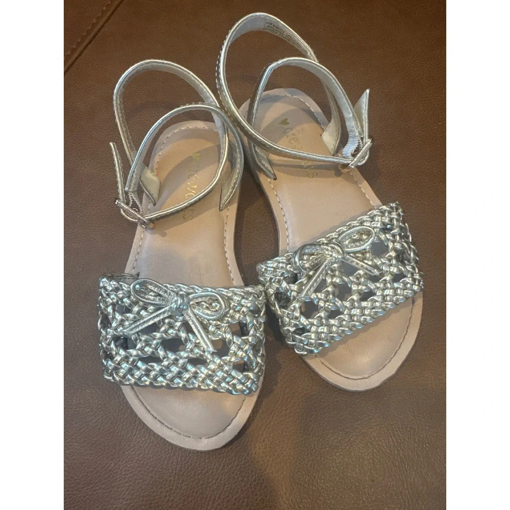 J.Crew Crewcuts Girls Metallic Gold Woven Bow Ankle Strap Sandals K10 BY295